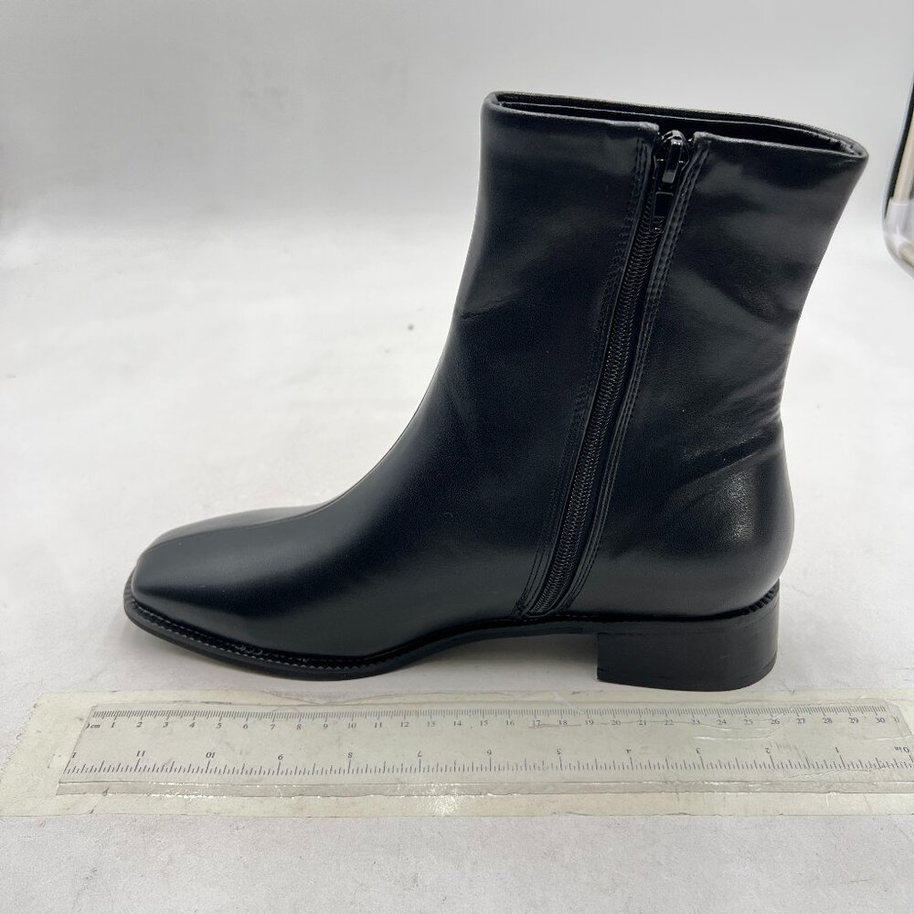 Black Women Square Toe Ankle Boots Low Heel Side Zipper Booties Smooth Shoes